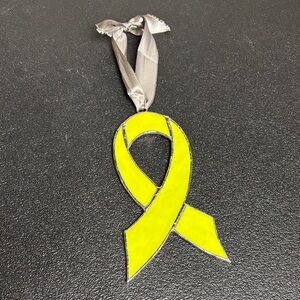 Gallery Yellow Ribbon Stained Glass Ornament with Silver Ribbon